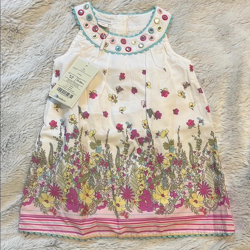 Monsoon White Dress with Colorful Embellishments